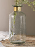 Nkuku Clear Chara hammered glass bottle 39cm height, imported from the UK