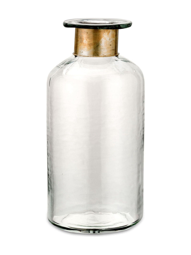 Nkuku Clear Chara hammered glass bottle 39cm height, imported from the UK