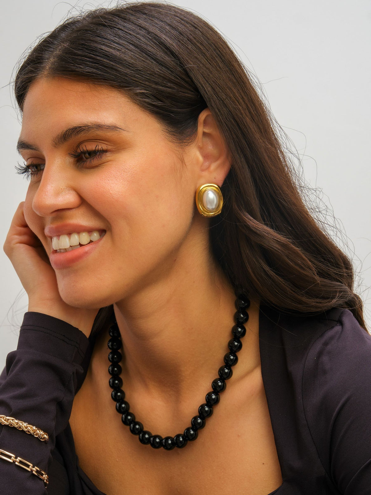 Black Jet Resin Orb Necklace with Gold Plated Lobster Clasp