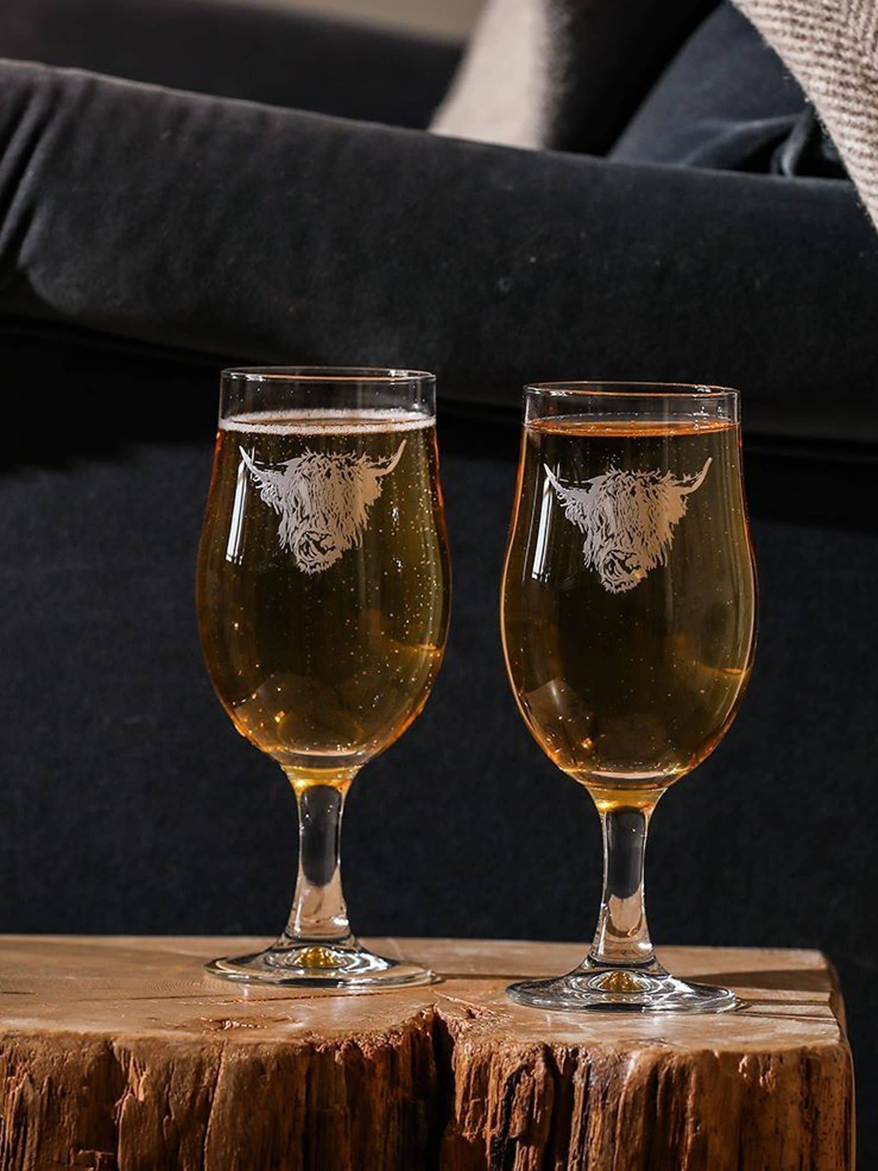 Selbrae House Highland Cow beer glasses set of 2 (British brand)