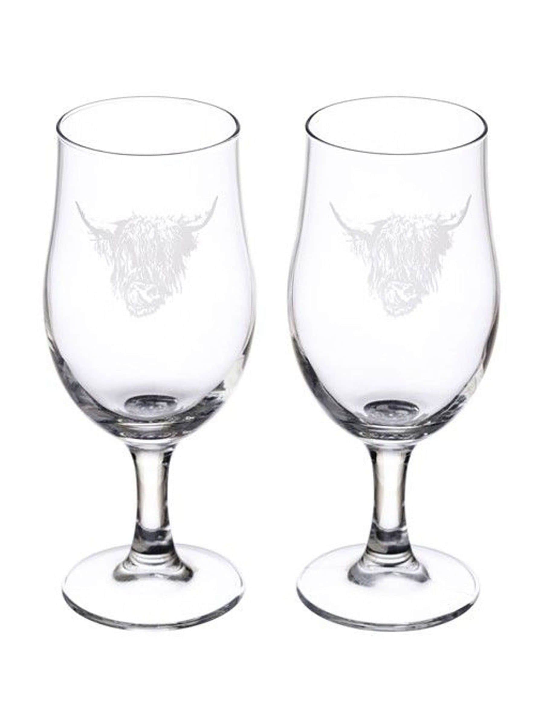 Selbrae House Highland Cow beer glasses set of 2 (British brand)