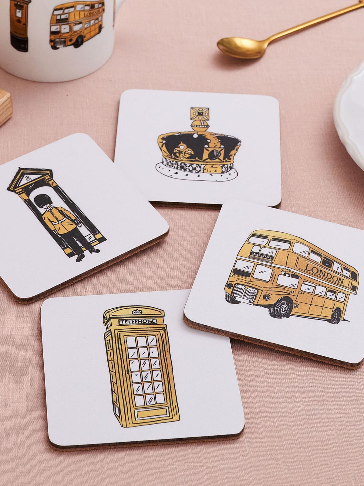 Victoria Eggs Set of 8 Gold and Black London Icons Coasters