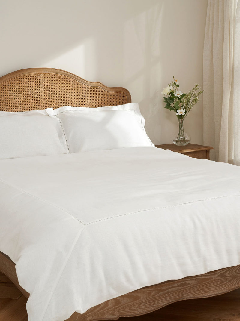 Truly White linen ladder stitch duvet cover (British brand)