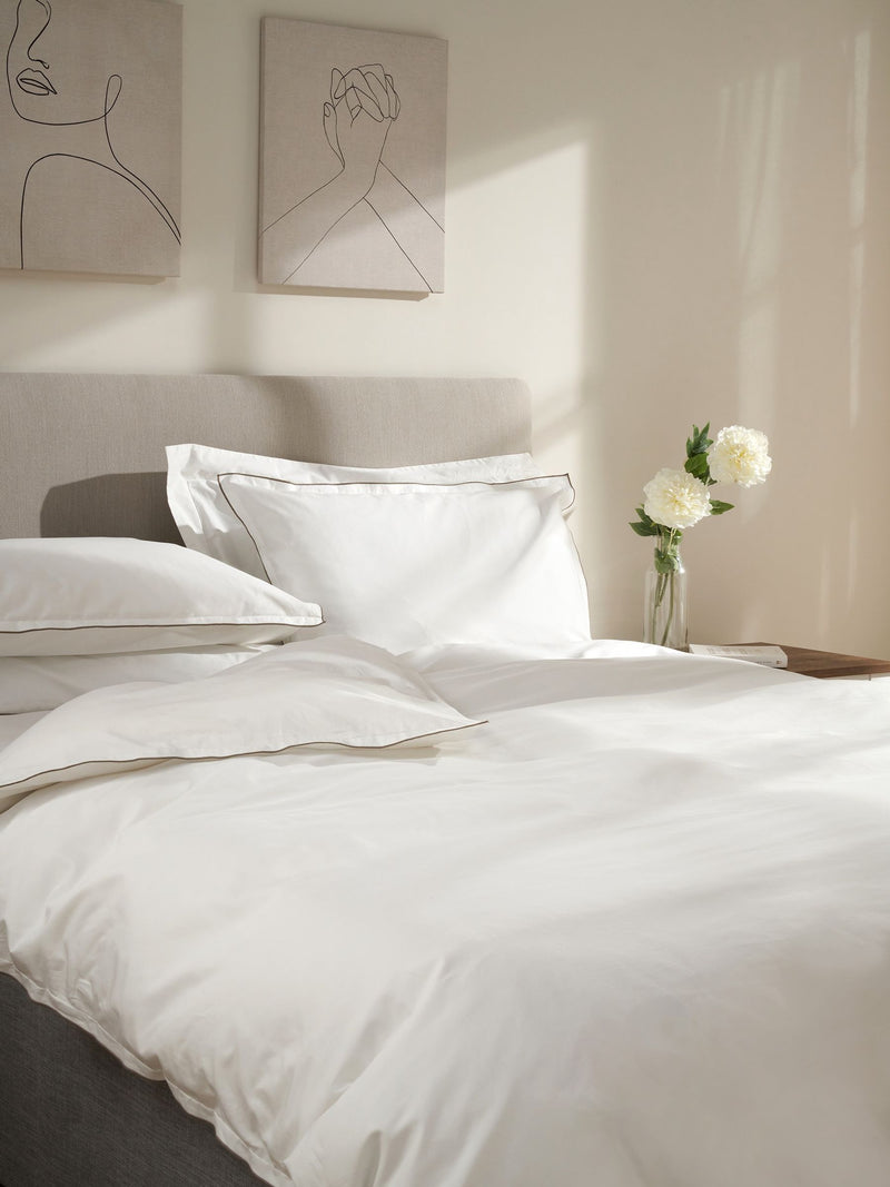Truly White Mushroom Embroidered Edge Duvet Cover