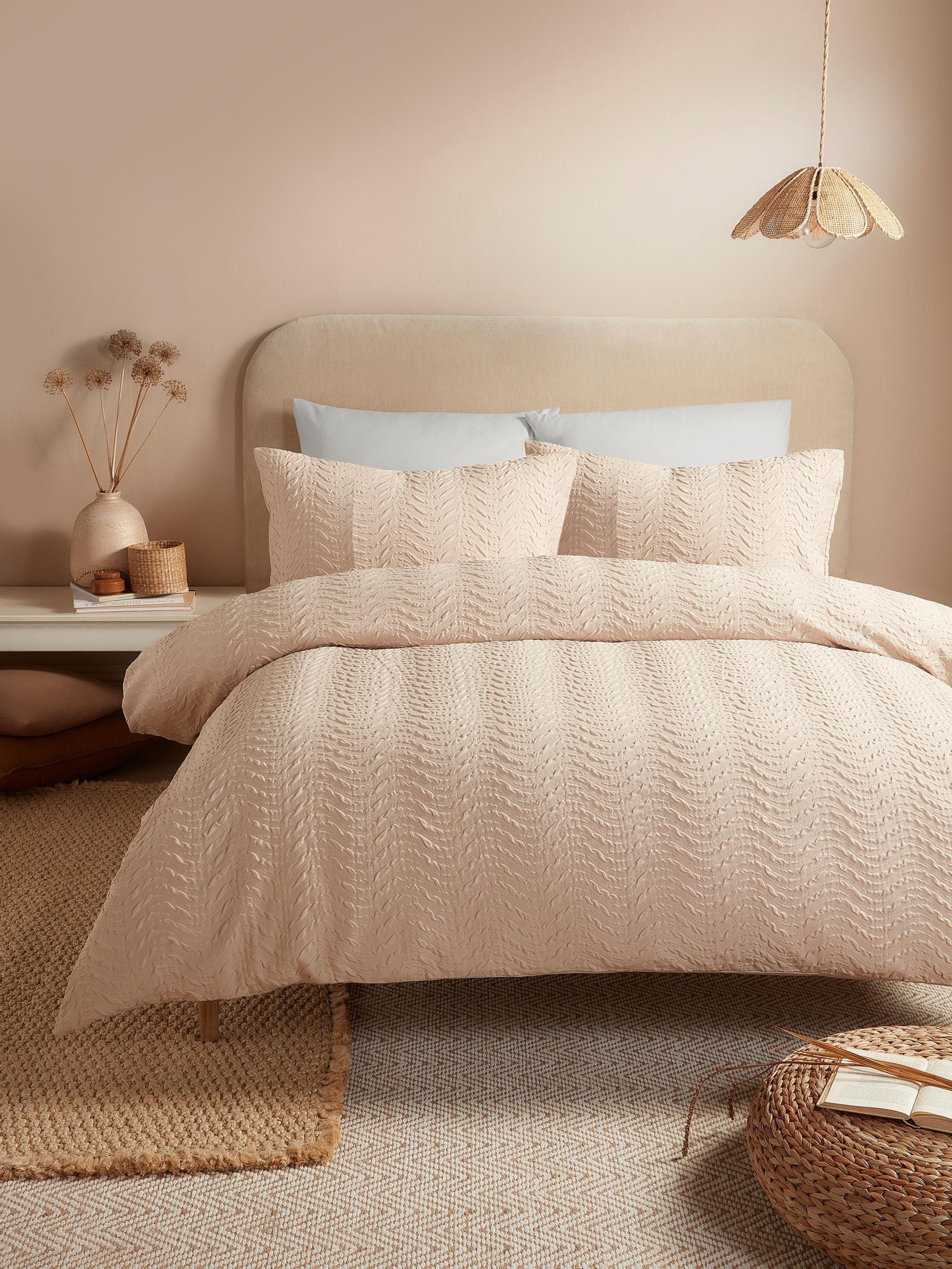 Serene Natural Embossed Curve Textured Duvet Cover Set