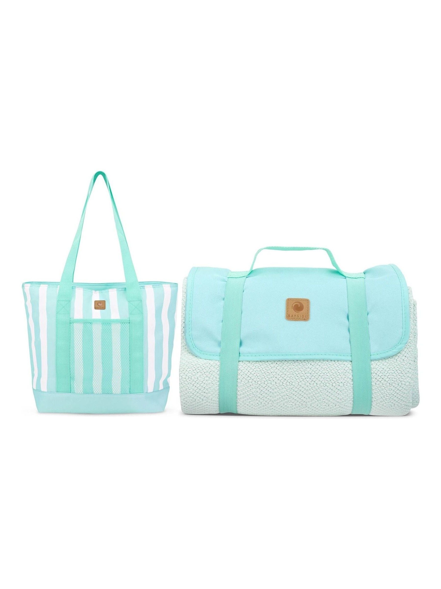Bayside mint tote cooler bag with picnic rug 14L - British product