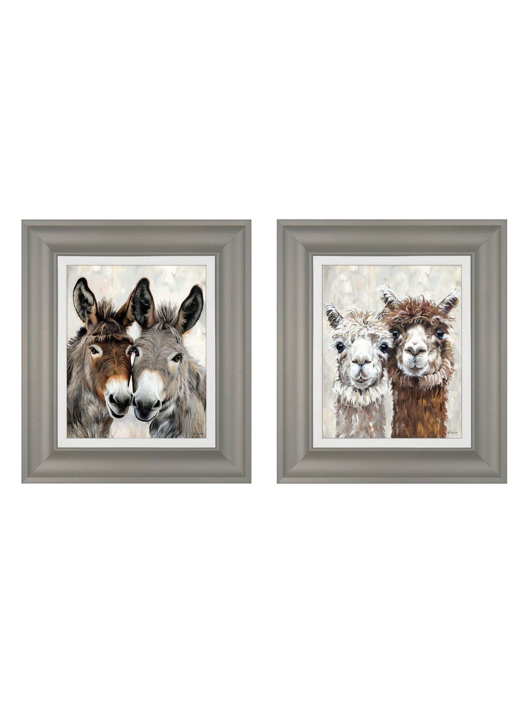Brown grey animal donkey canvas wall art set - British product