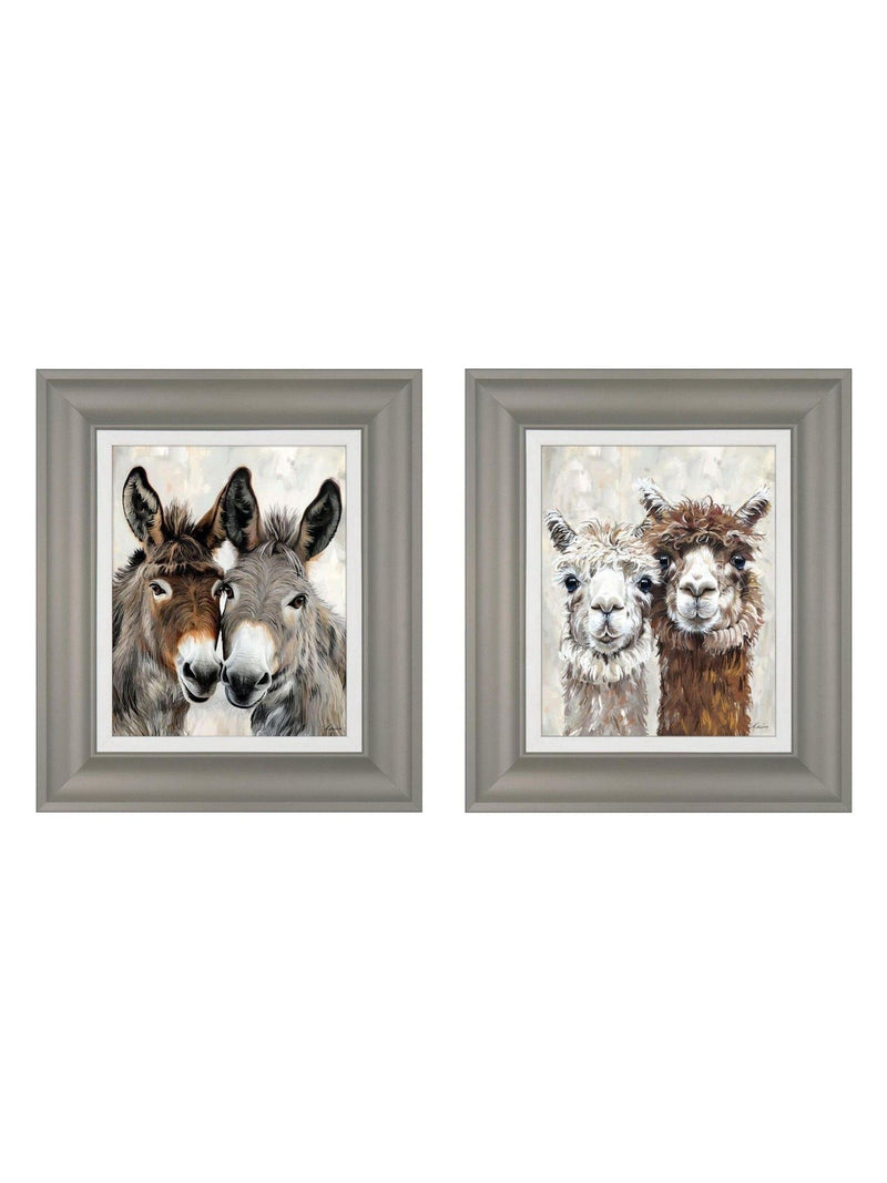 Brown grey animal donkey canvas wall art set - British product
