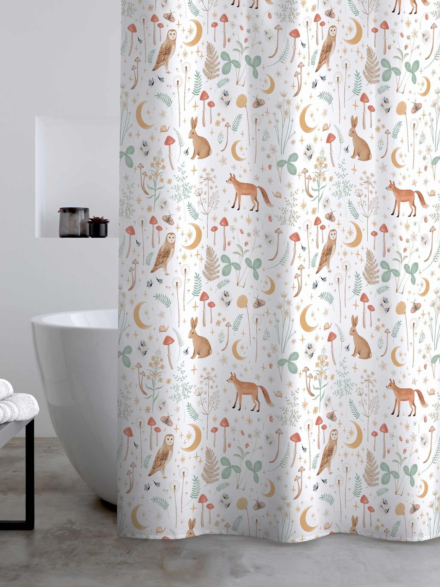 Catherine Lansfield White Enchanted Twilight Animal Shower Curtain Size One - British product