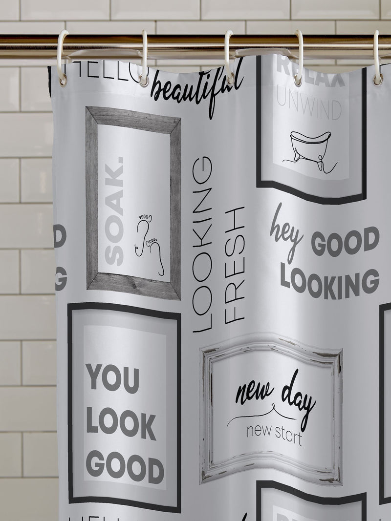Catherine Lansfield Grey/Black Relax and Unwind Shower Curtain