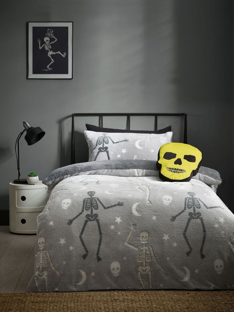 Catherine Lansfield Grey Halloween Skeleton Fleece Duvet Cover Set - British product
