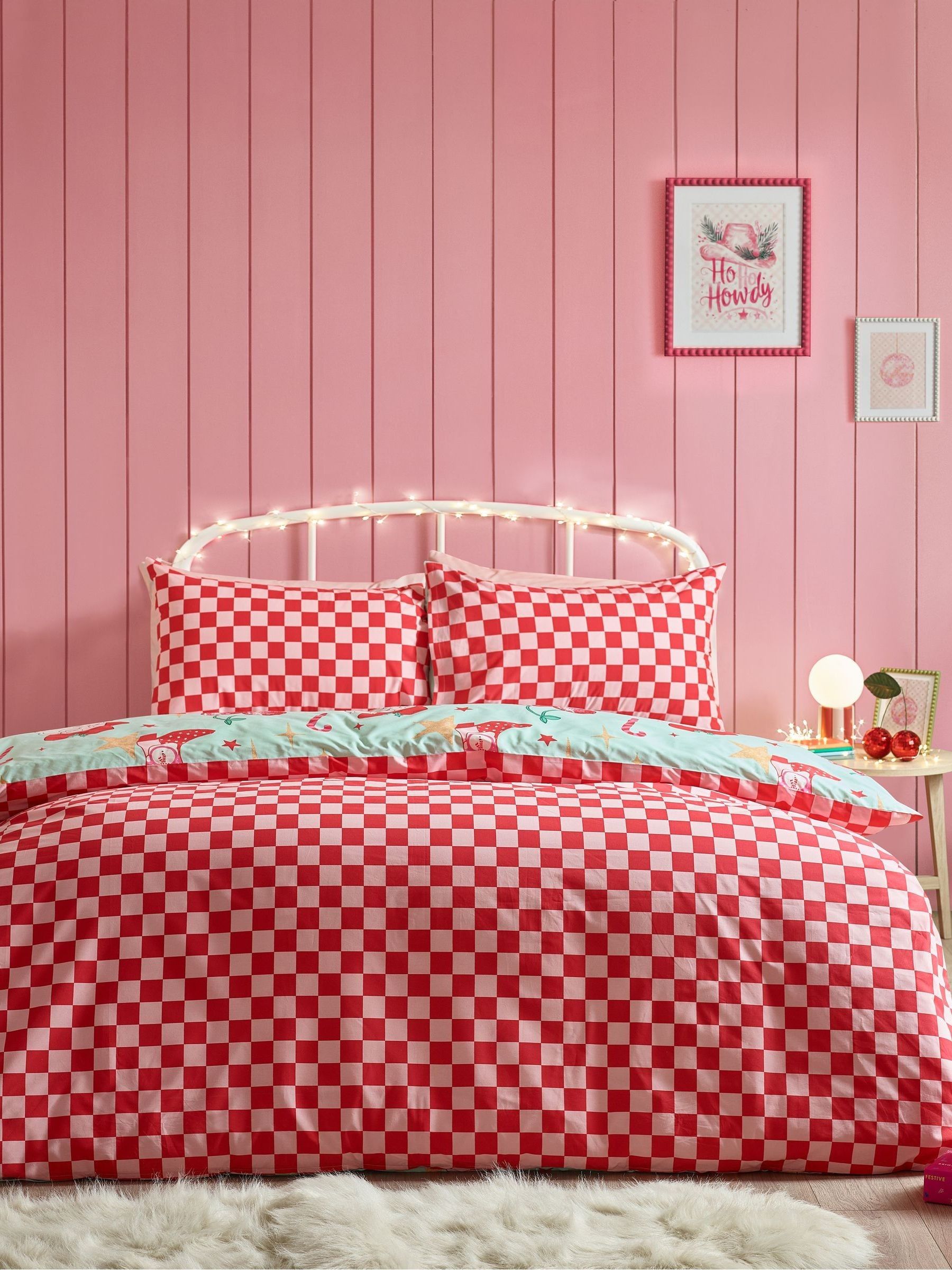 Catherine Lansfield Green Santas Howdy Christmas reversible duvet cover set - British product