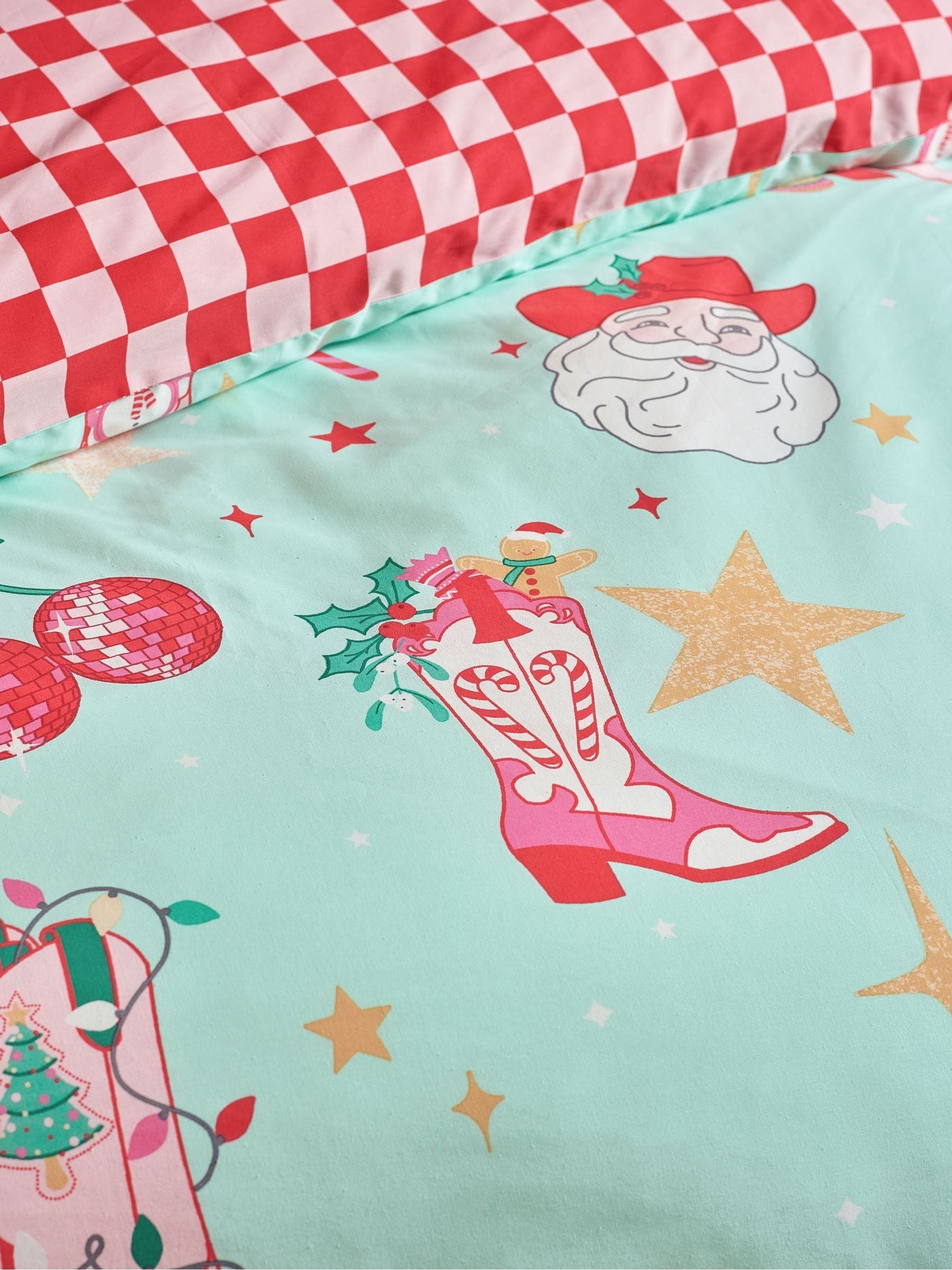 Catherine Lansfield Green Santas Howdy Christmas reversible duvet cover set - British product
