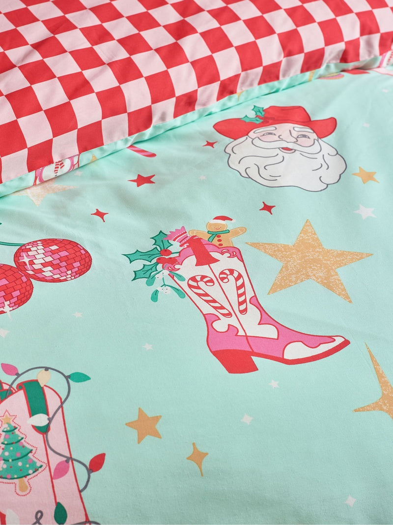 Catherine Lansfield Green Santas Howdy Christmas reversible duvet cover set - British product