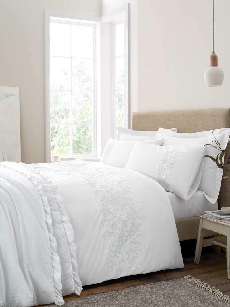 Bianca White Embroidery Floral Cotton Duvet Cover Set