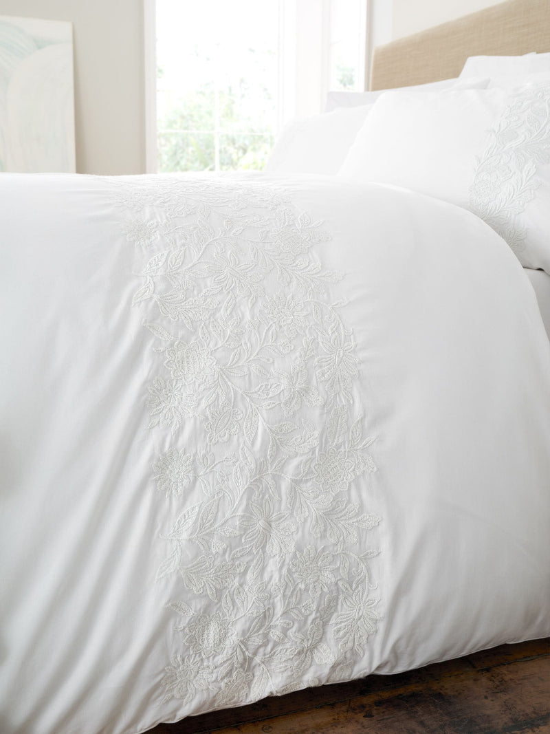 Bianca White Embroidery Floral Cotton Duvet Cover Set
