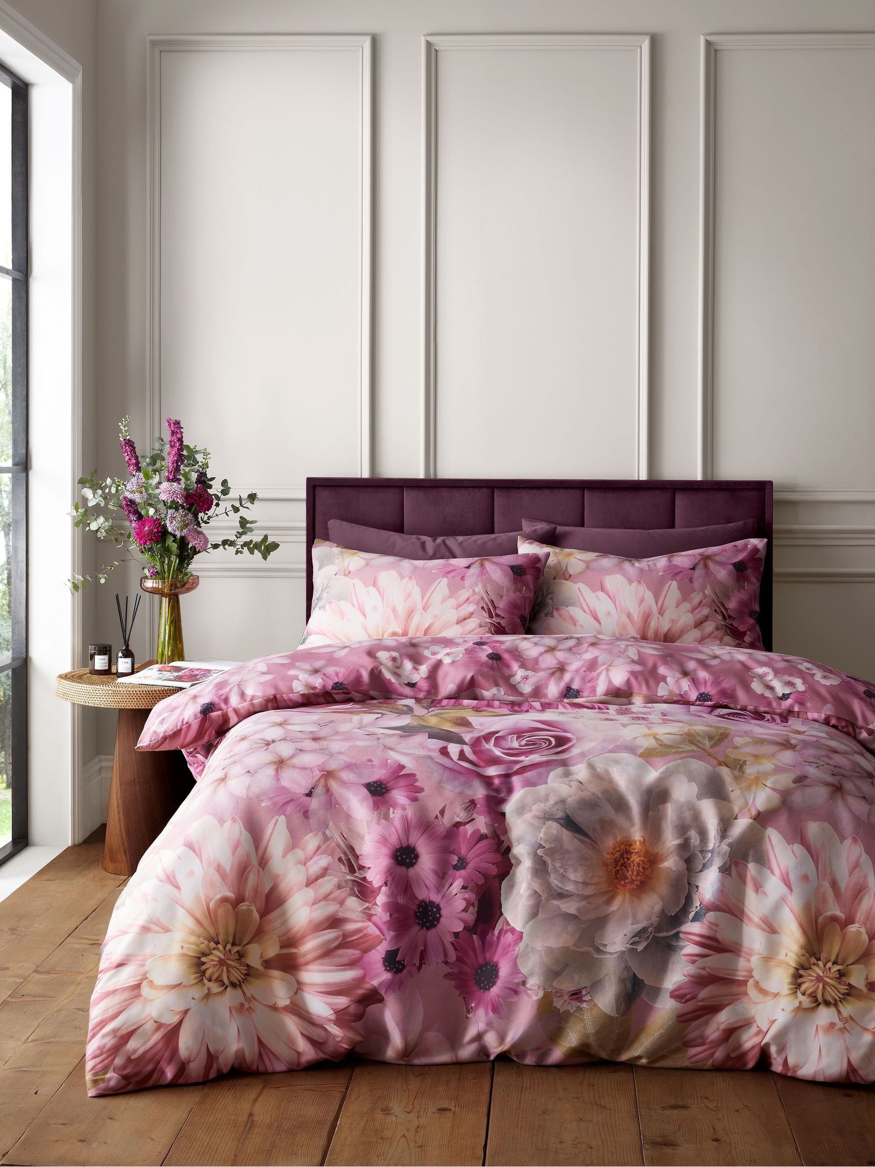 Catherine Lansfield pink Rosemoor floral duvet cover set, imported from the UK