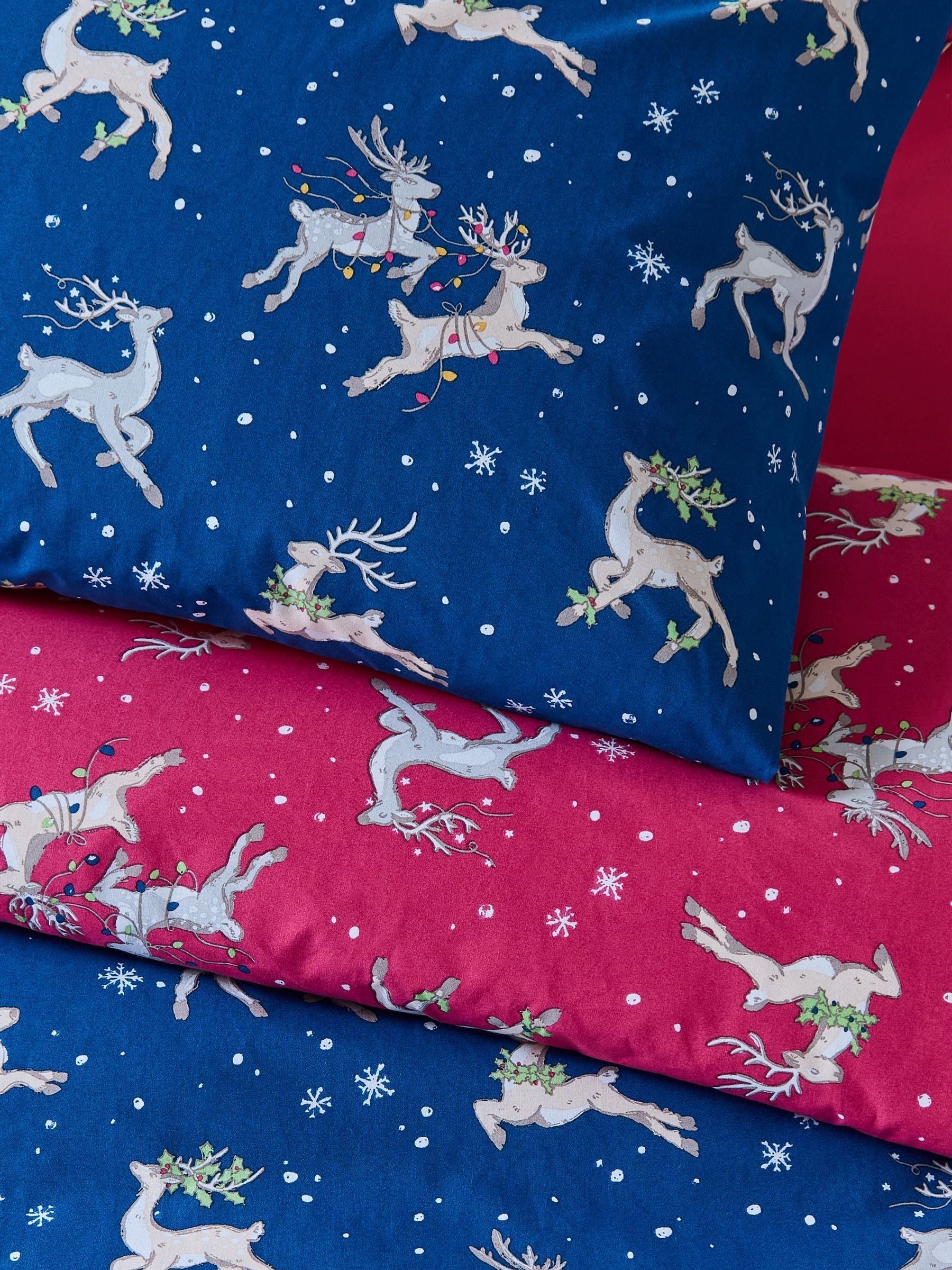 Their Nibs Blue Christmas Reindeer duvet cover set (British brand)