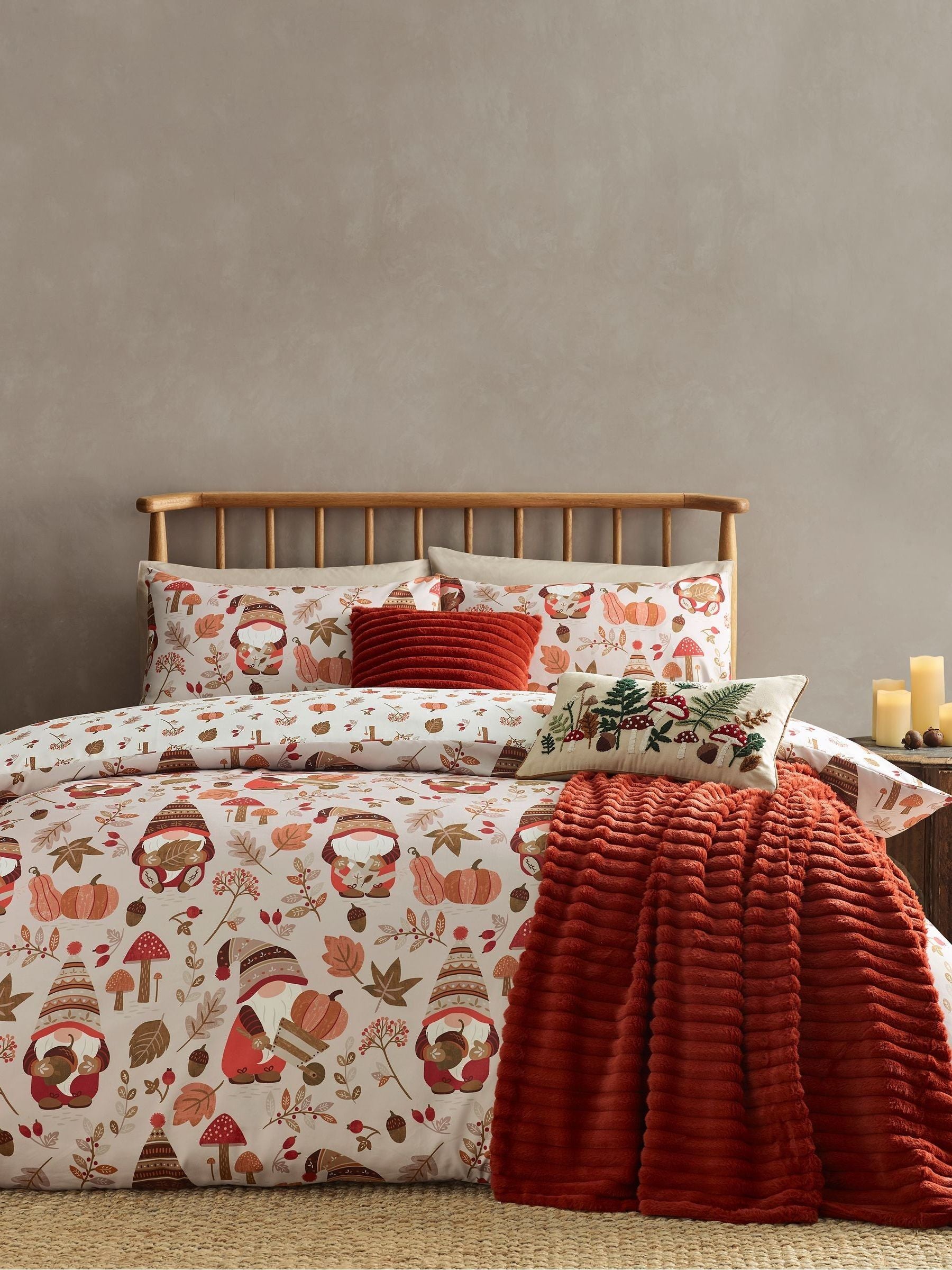 Catherine Lansfield natural autumn woodland gonks duvet cover set - British product