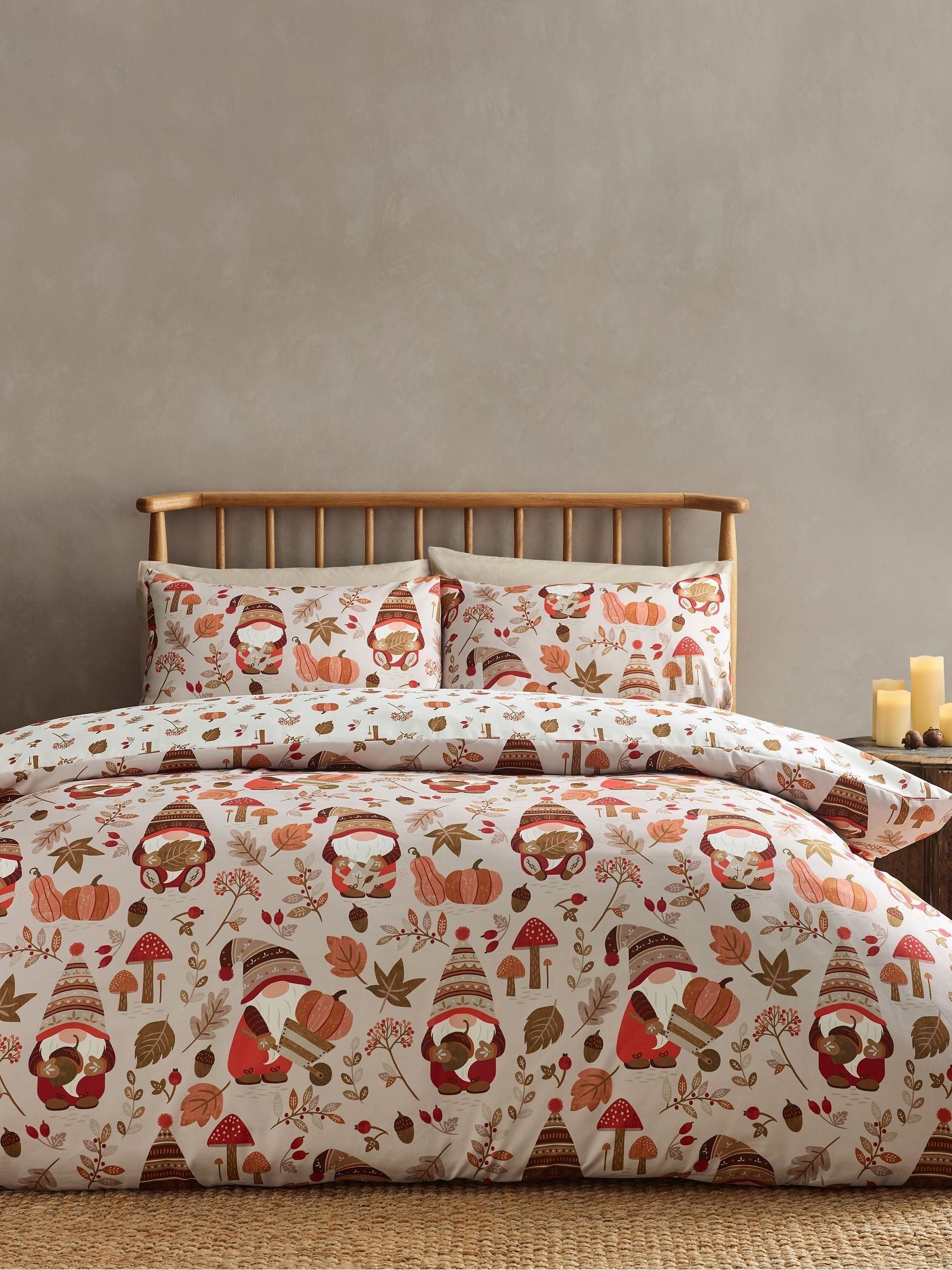 Catherine Lansfield natural autumn woodland gonks duvet cover set - British product