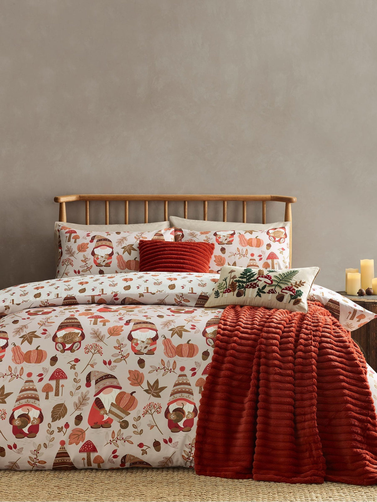 Catherine Lansfield natural autumn woodland gonks duvet cover set - British product