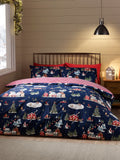 Catherine Lansfield Blue Christmas Town reversible duvet cover set - British product