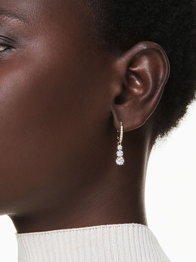 White Gold Tone Hoop Earrings with Clear Zirconia Stones