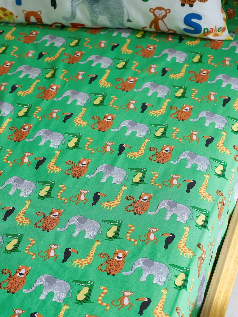 Catherine Lansfield Green Animal Magic fitted sheet - British product