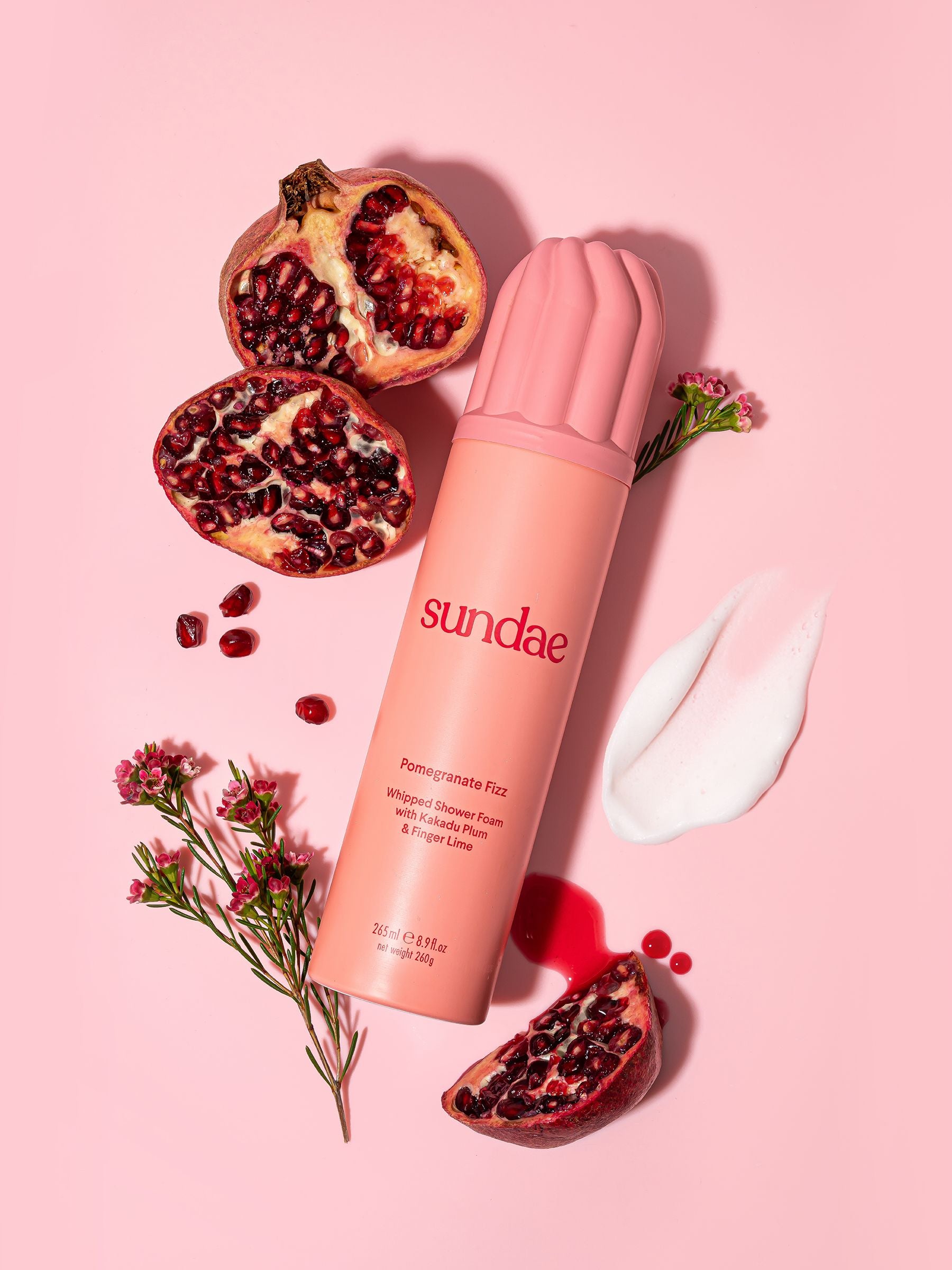 Sundae pomegranate fizz whipped shower foam 265ml (British brand)