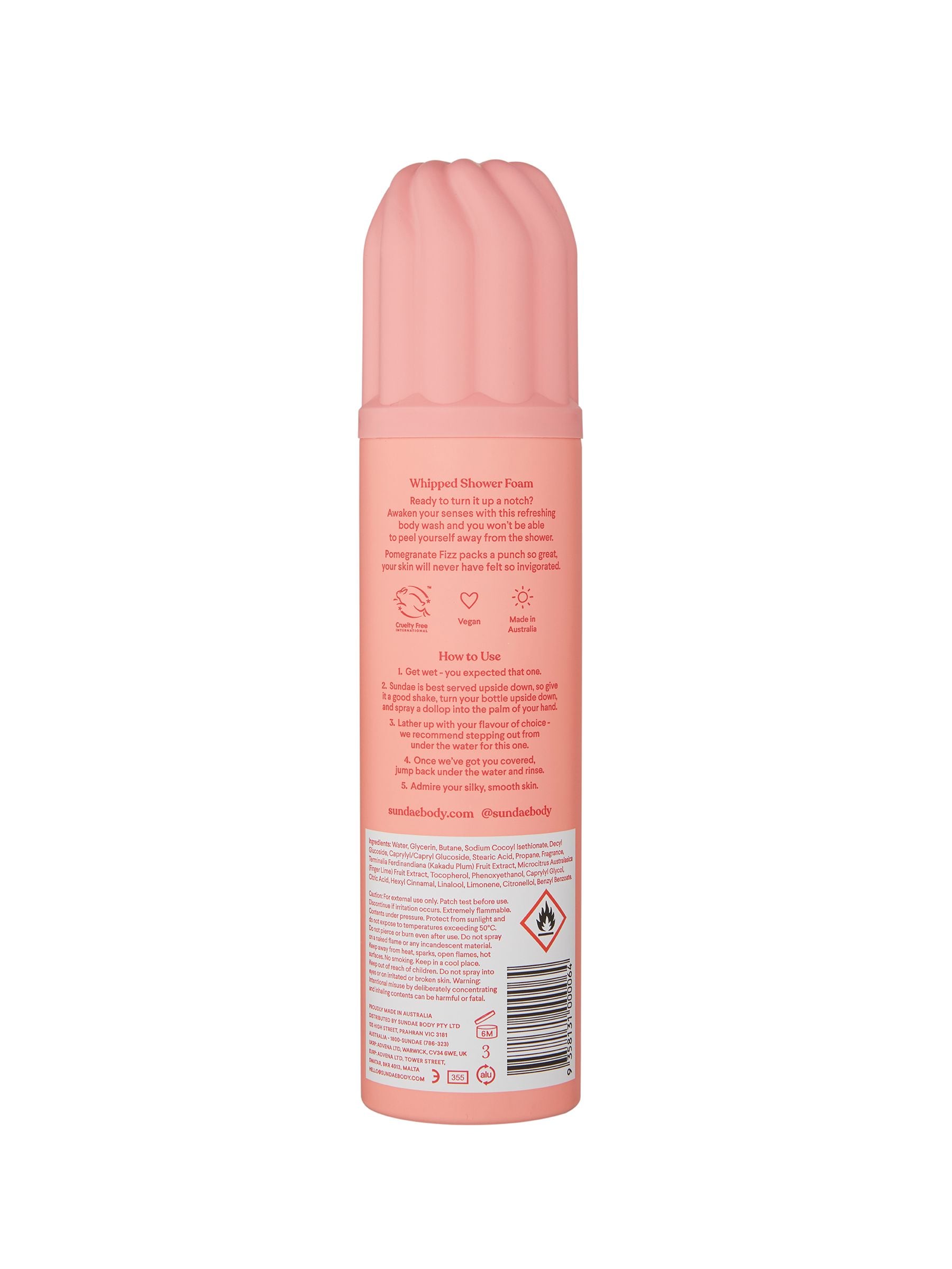 Sundae pomegranate fizz whipped shower foam 265ml (British brand)