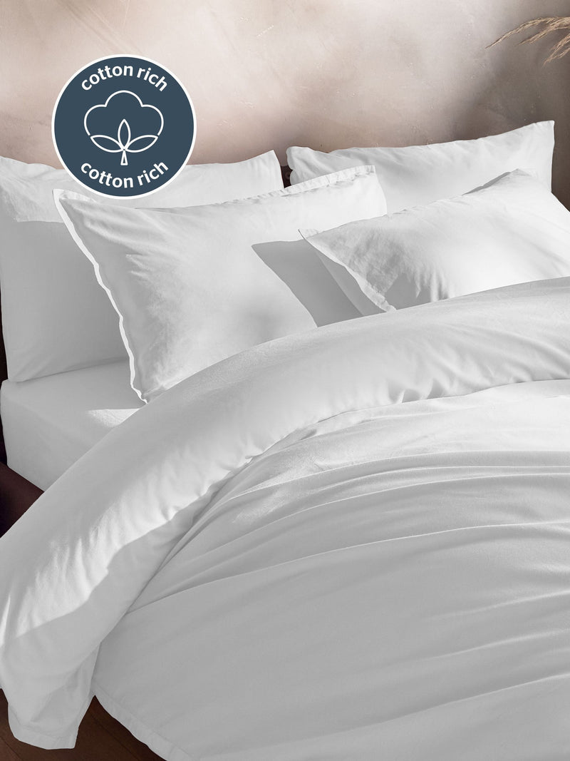 Silentnight White Cotton Rich Washed Duvet Set (British brand)