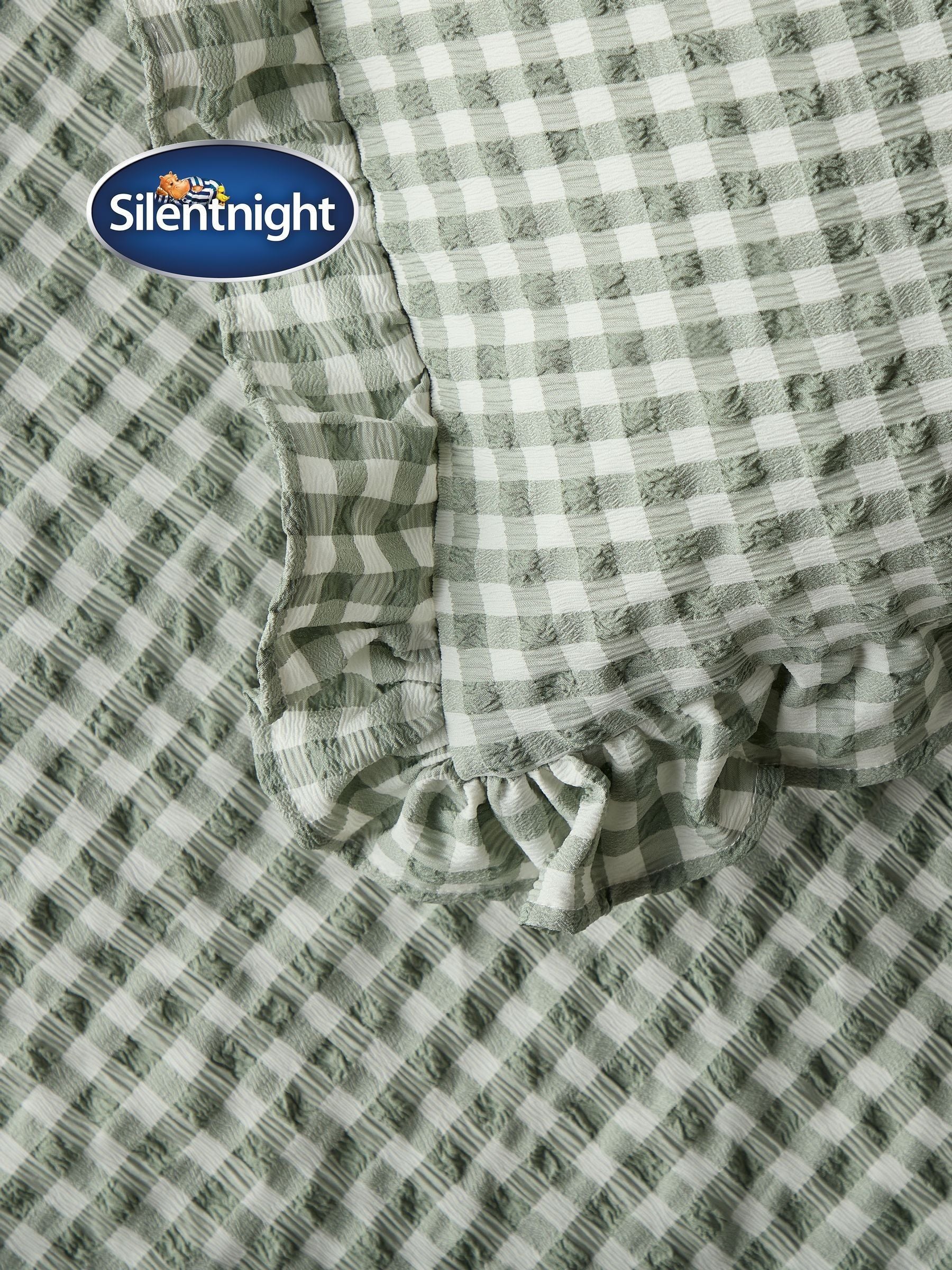 Silentnight Sage Gingham Frill Duvet Cover Set (British brand)