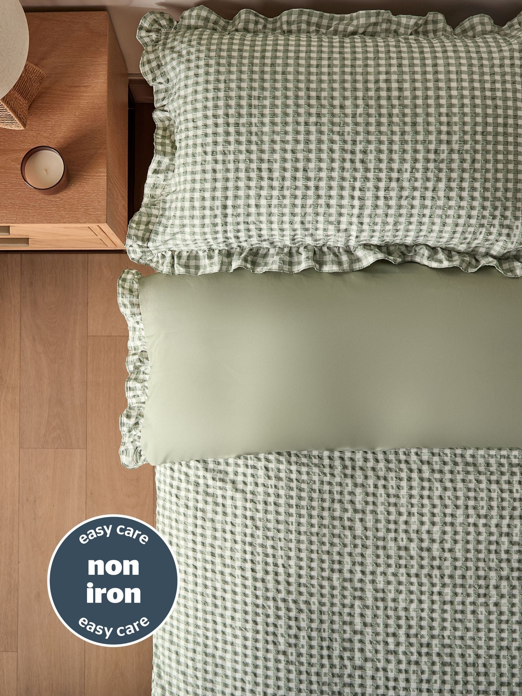 Silentnight Sage Gingham Frill Duvet Cover Set (British brand)