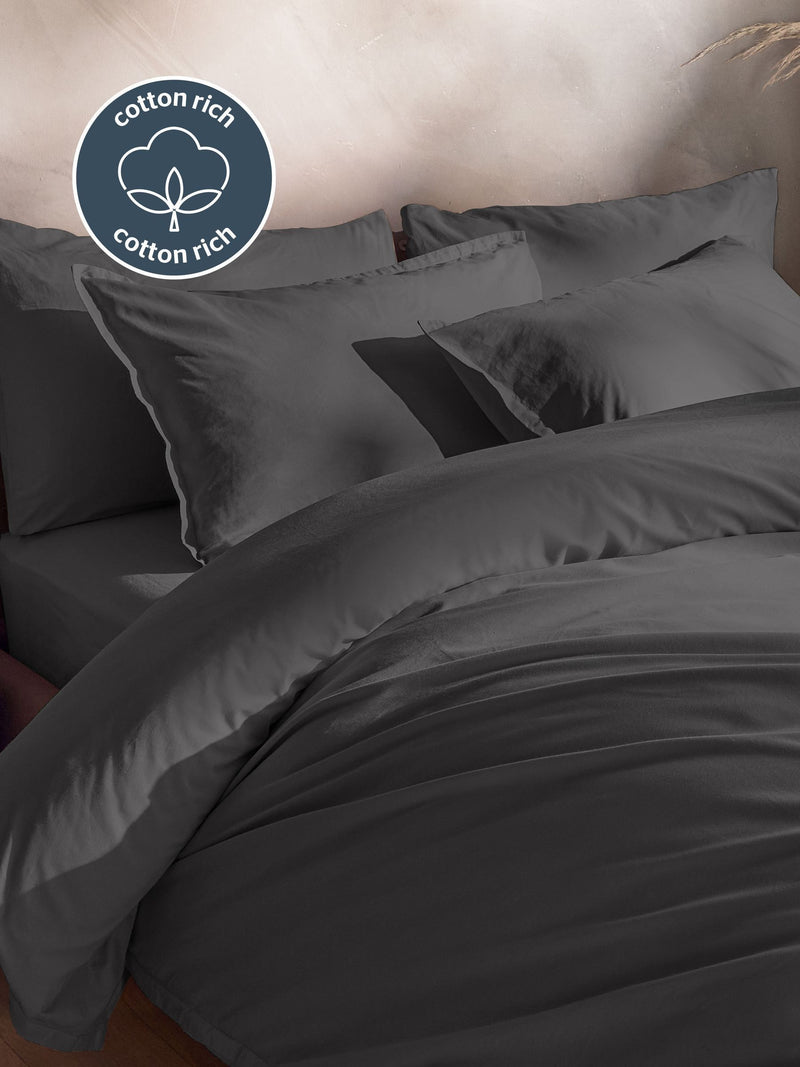 Silentnight Charcoal Cotton Rich T180 Washed Duvet Set (British brand)