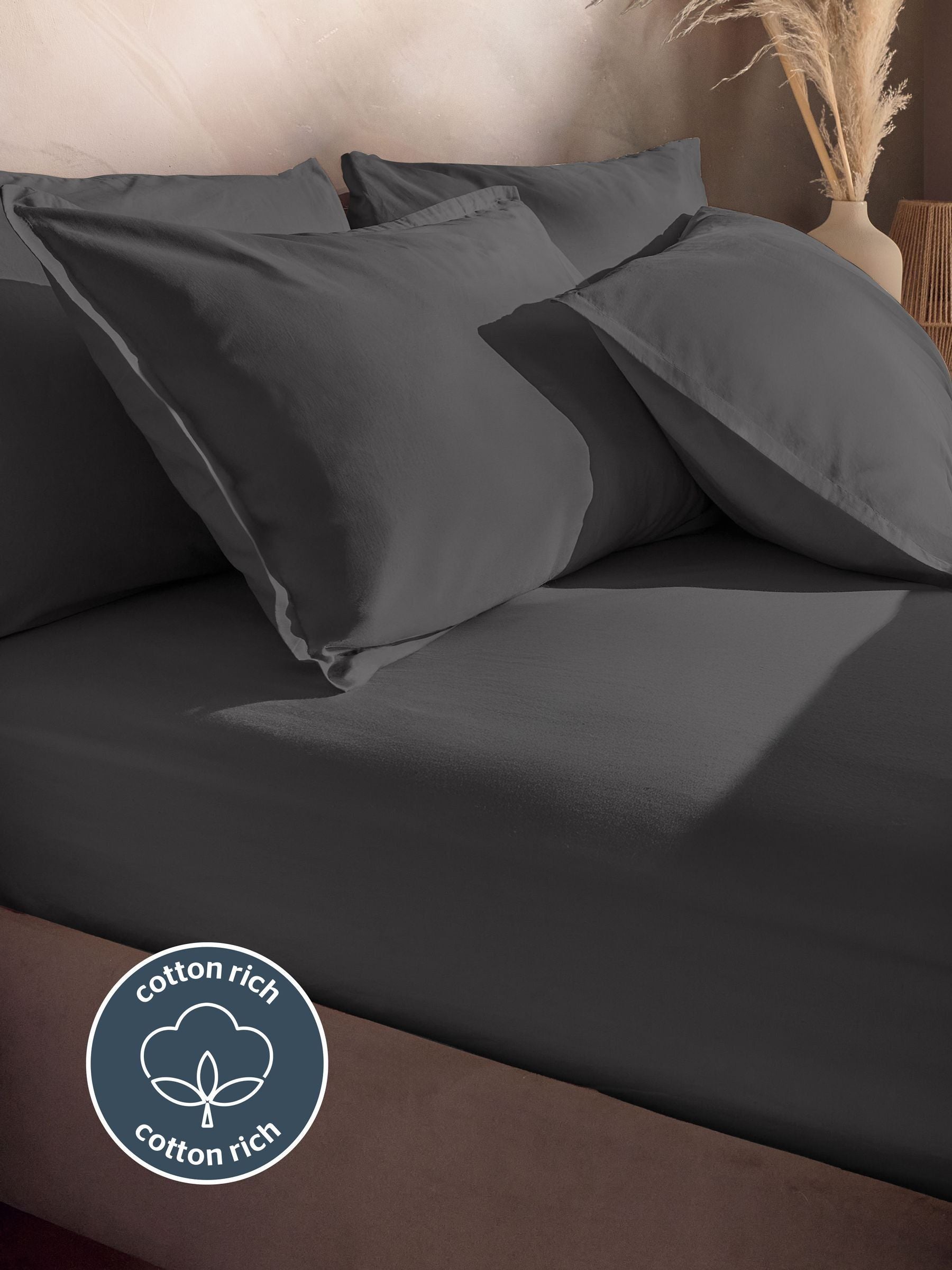 Silentnight charcoal cotton rich T180 washed fitted sheet (British brand)