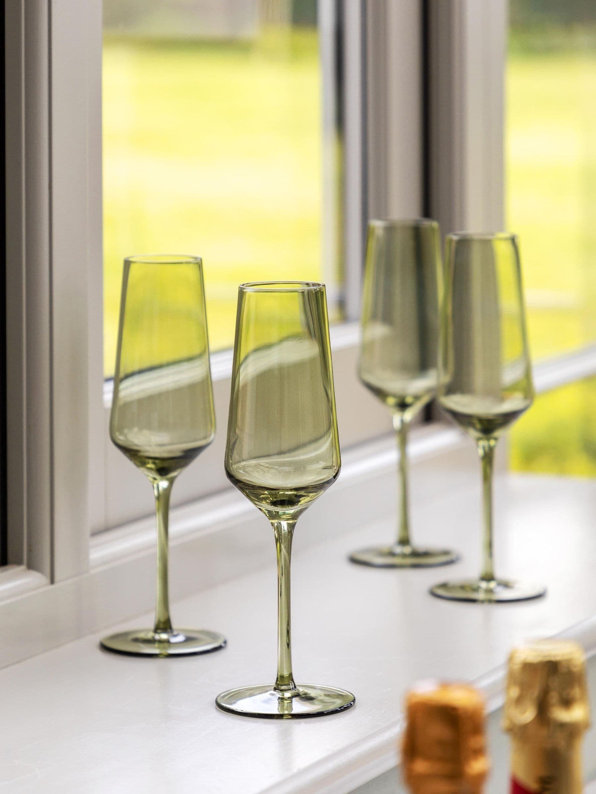 Gallery Home green smokey champagne flutes set of 4, UK version