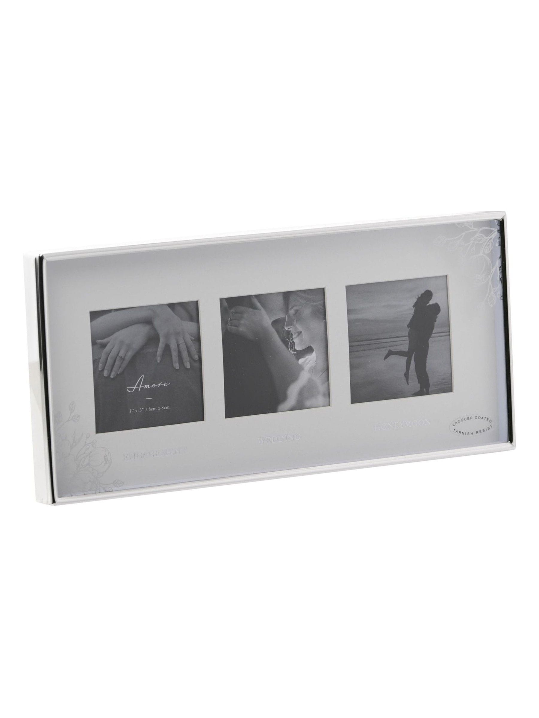 Widdop Silver Foil Engaged Wedding Honeymoon Floral Triple Frame