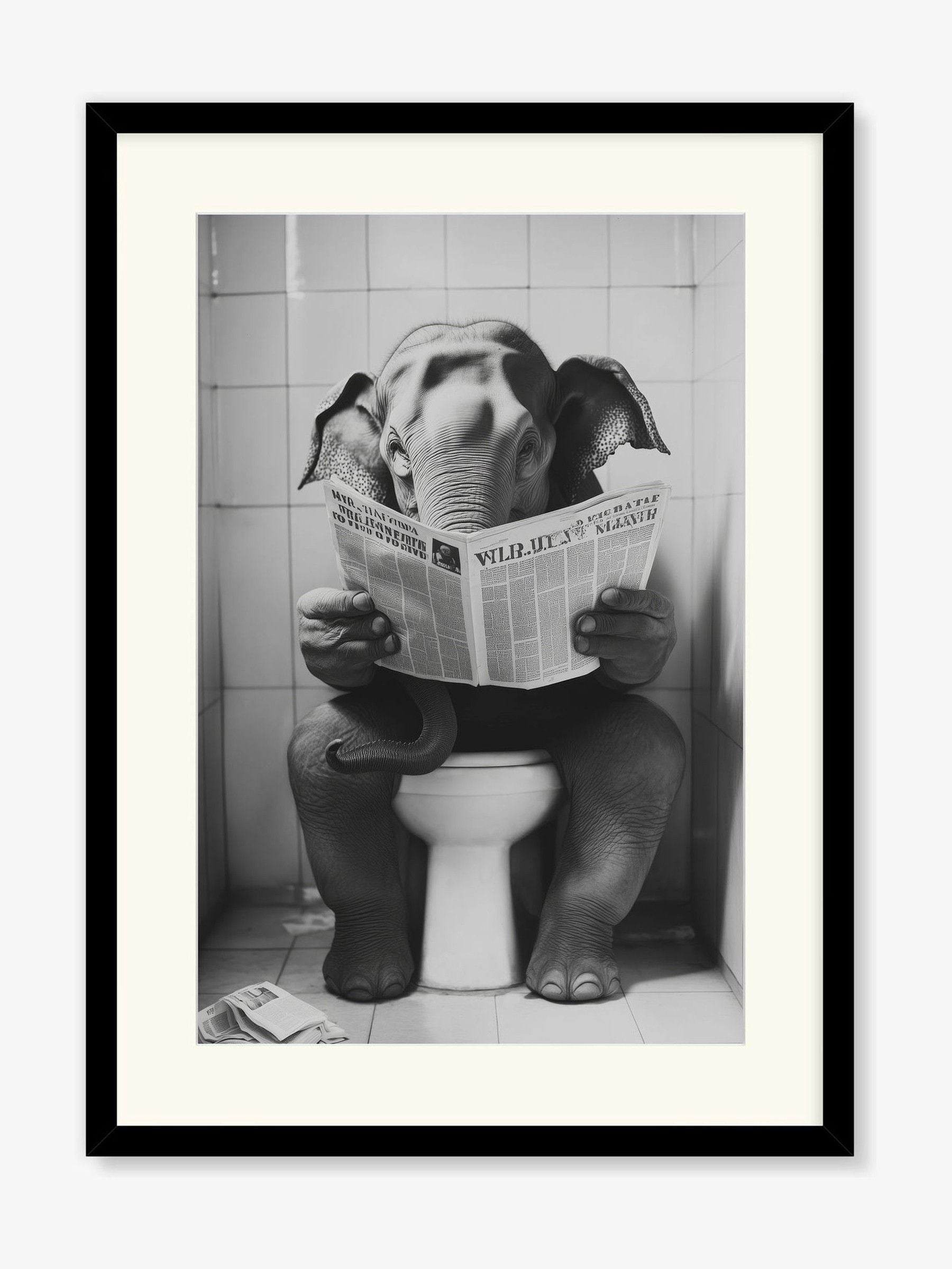 Artko black bathroom elephant framed art - British product