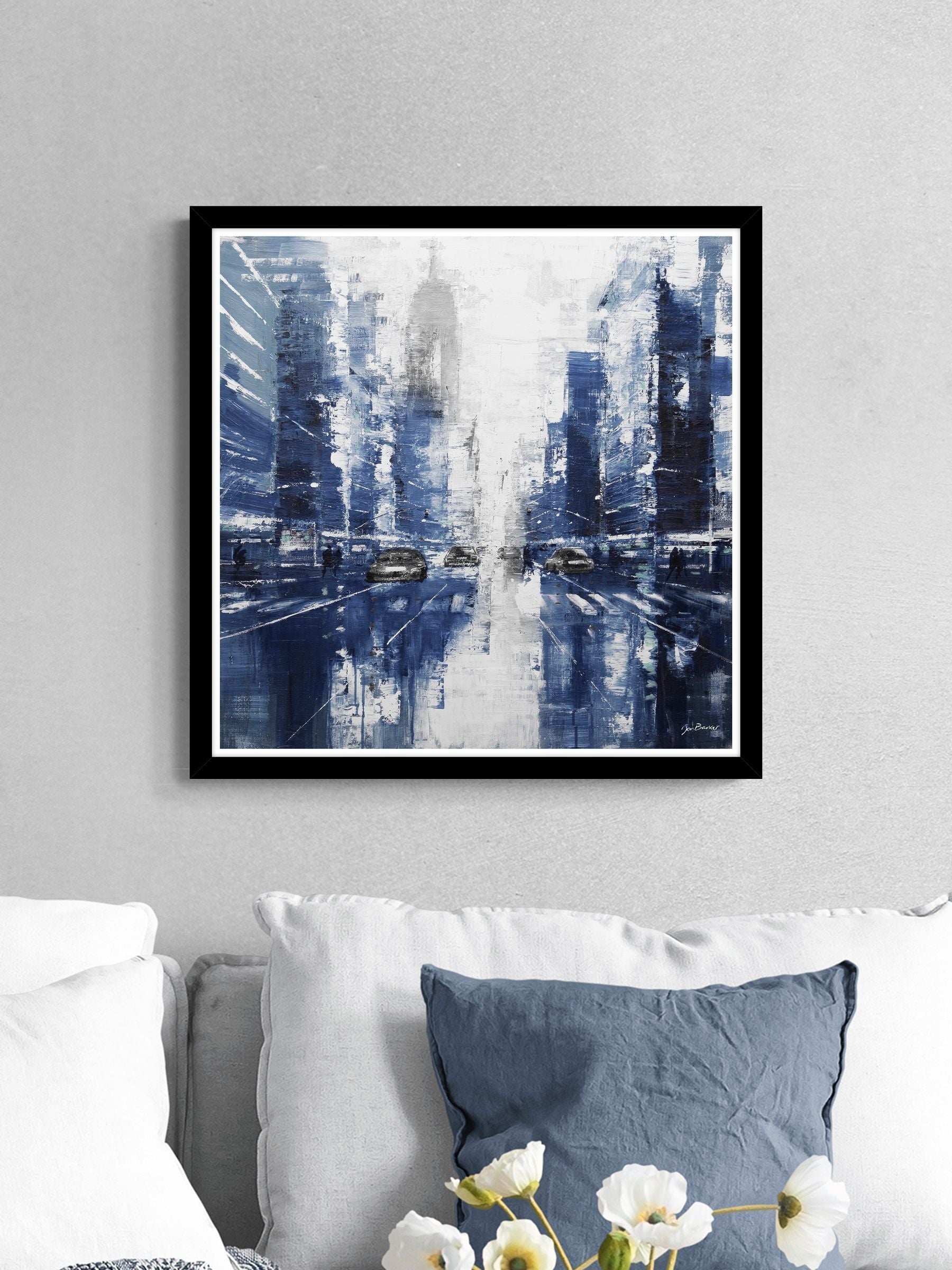 Artko Black City Reflections in Blue by Jon Barker framed art 83.5cm x 63.5cm - British product