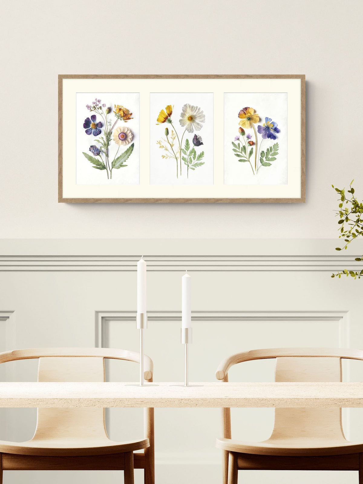 Artko birch pressed flower framed art 42cm x 82cm - British product