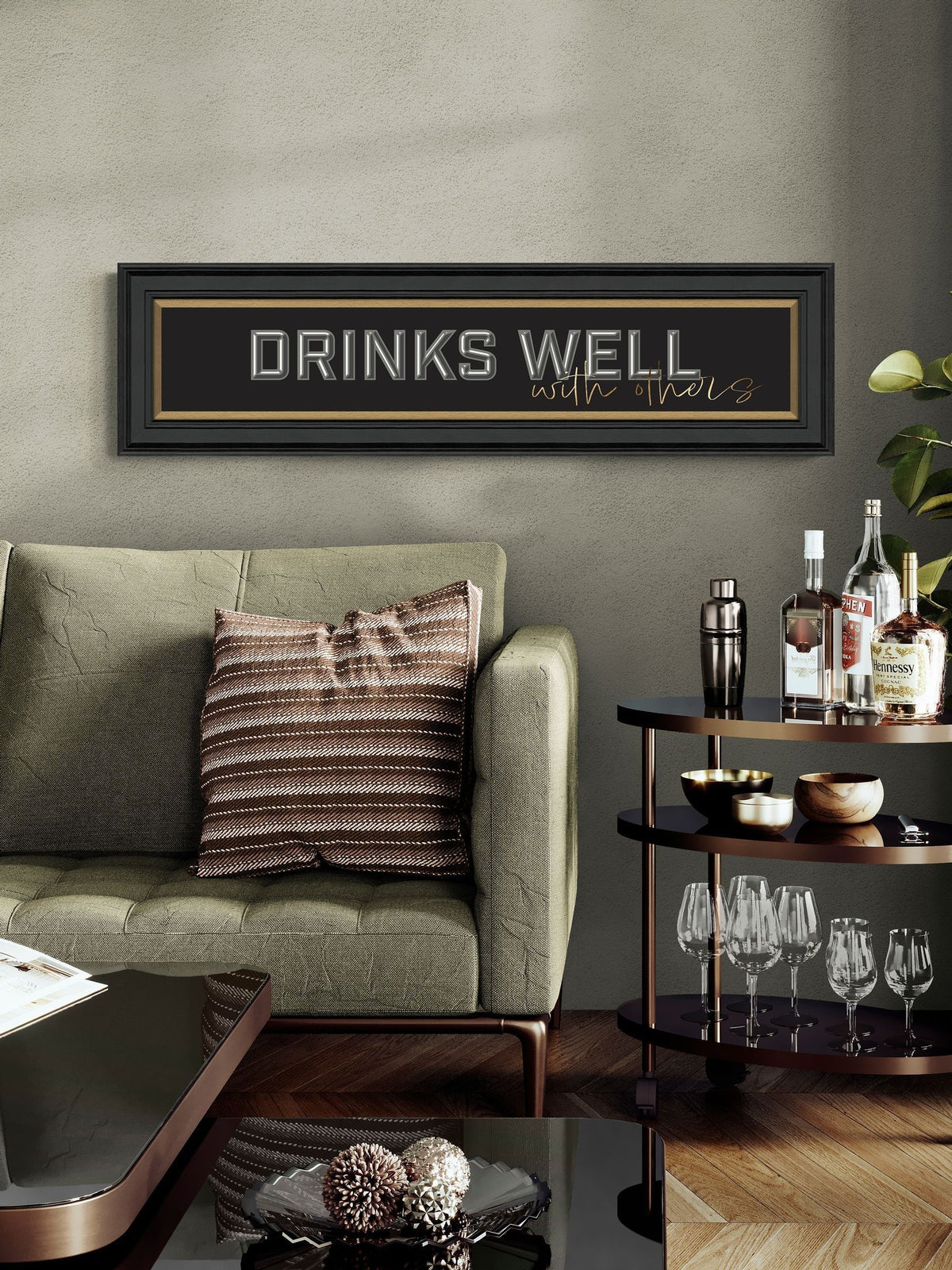 Artko Black Drinks Well with Others framed art 29x109x3cm - British product