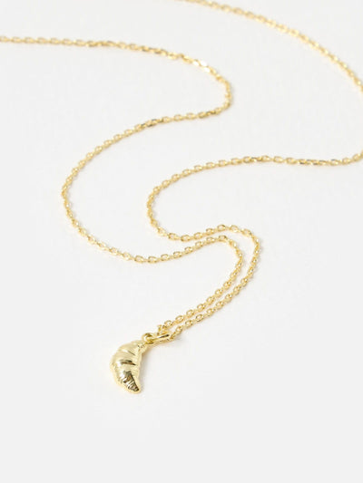 Gold Plated Croissant Charm Pendant Necklace with Adjustable Chain