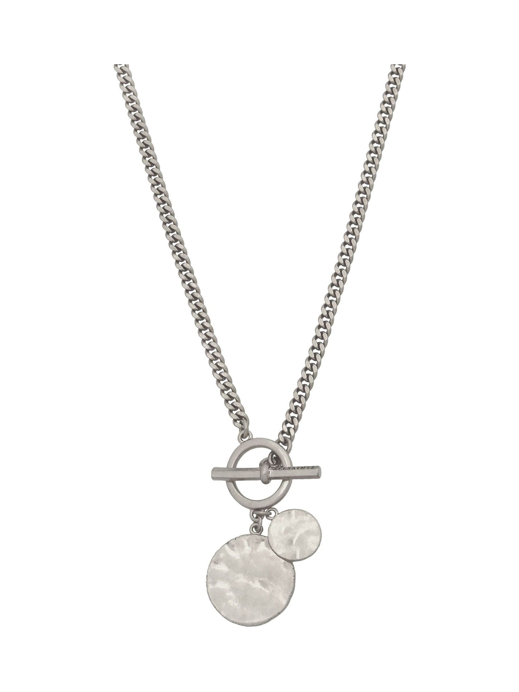 AllSaints silver tone disc pendant necklace 711mm - British product