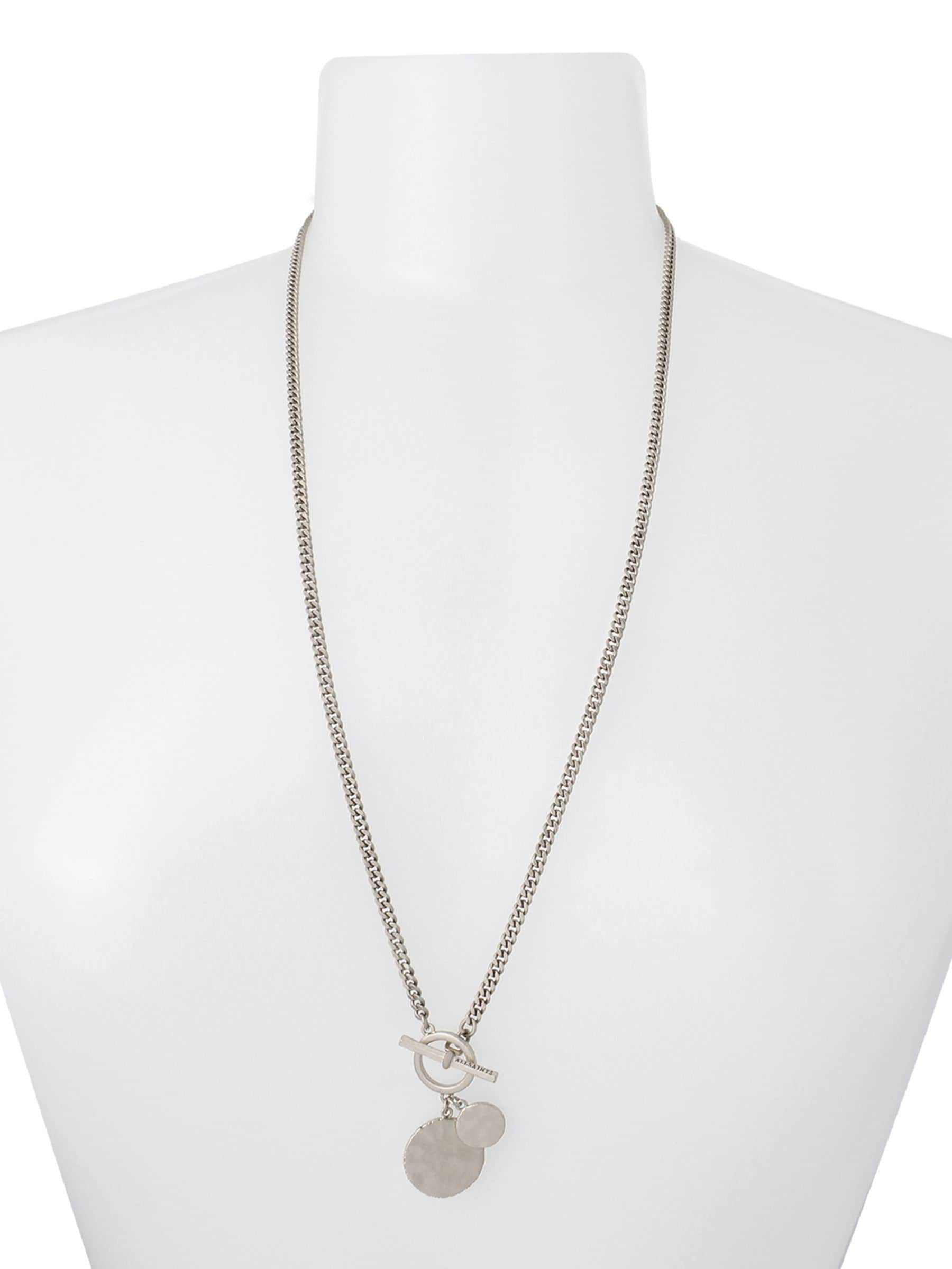 AllSaints silver tone disc pendant necklace 711mm - British product