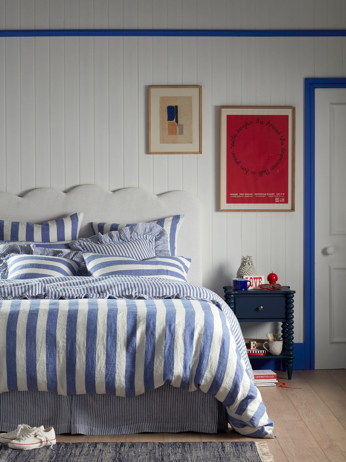 Secret Linen Store cobalt blue Cora stripe linen duvet cover (British brand)