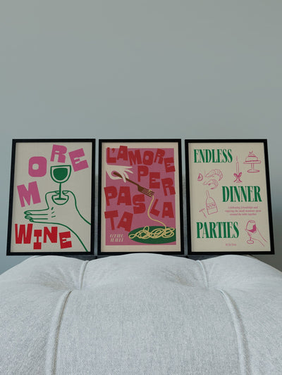 We Are Proper Good Pink Kitchen Dinner Parties Trio Gallery Wall Art Set