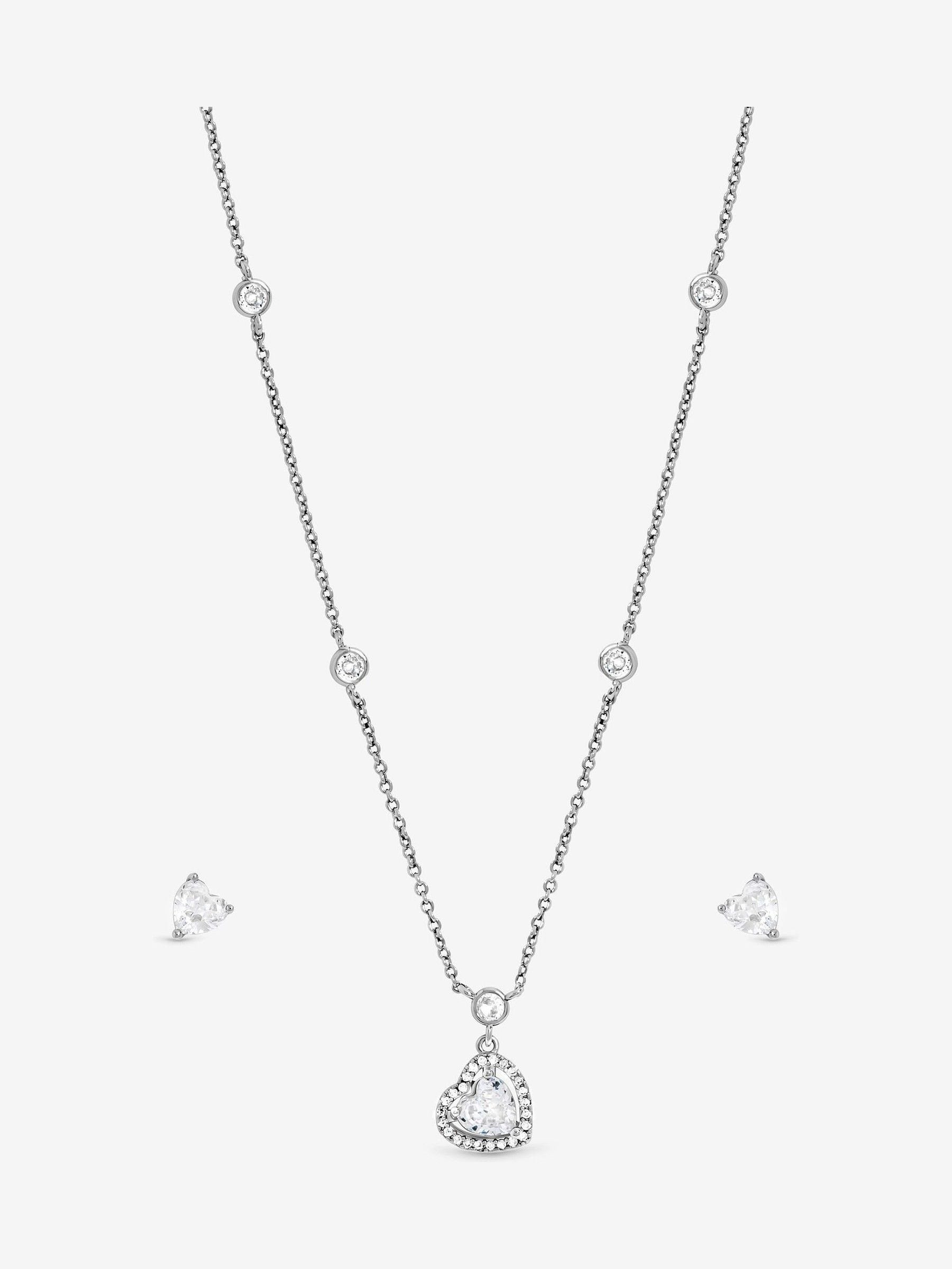 Jon Richard Silver Cubic Zirconia Heart Drop Set Gift Box