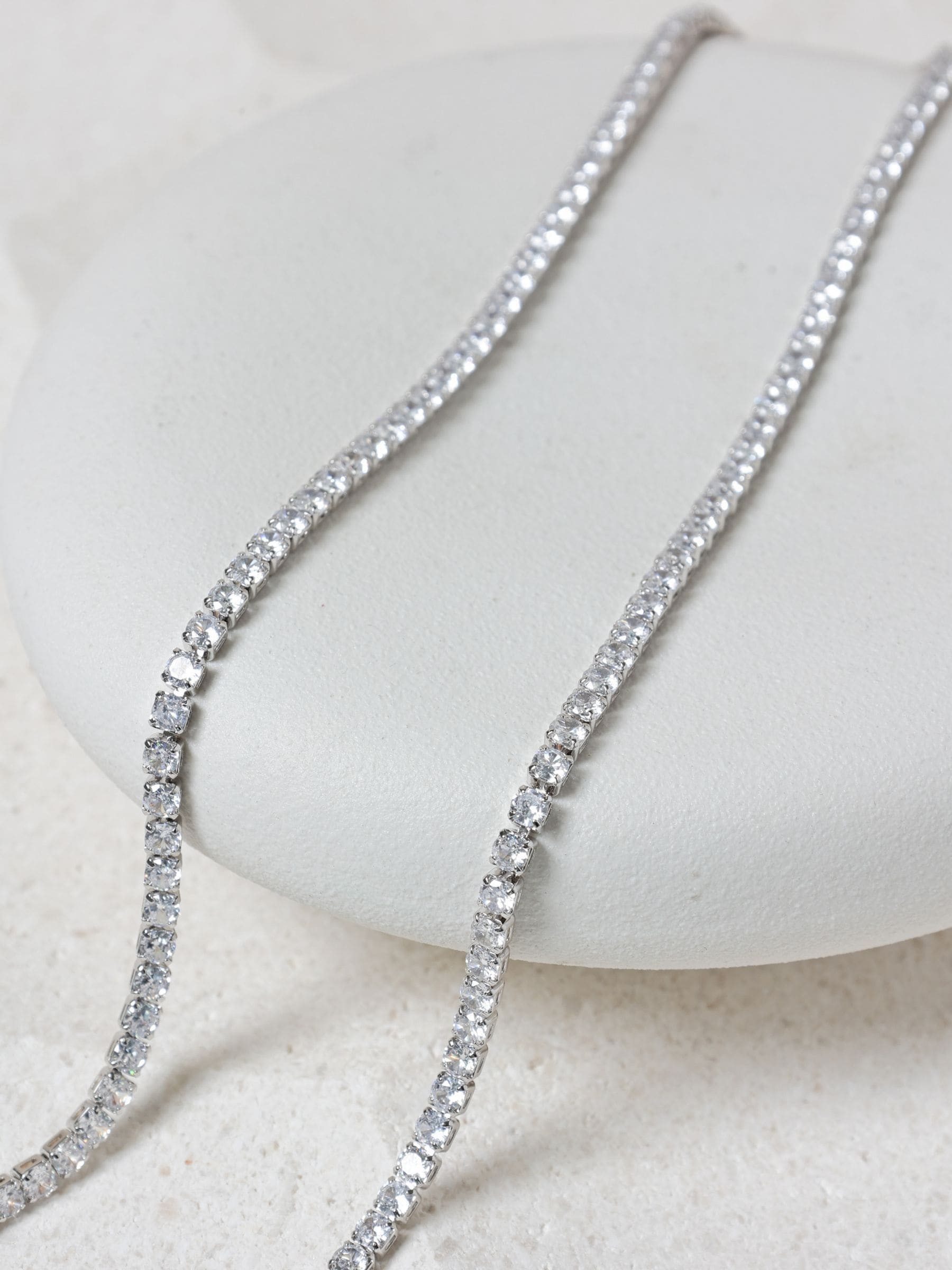 Jon Richard silver tone cubic zirconia tennis necklace 406.4mm, UK version