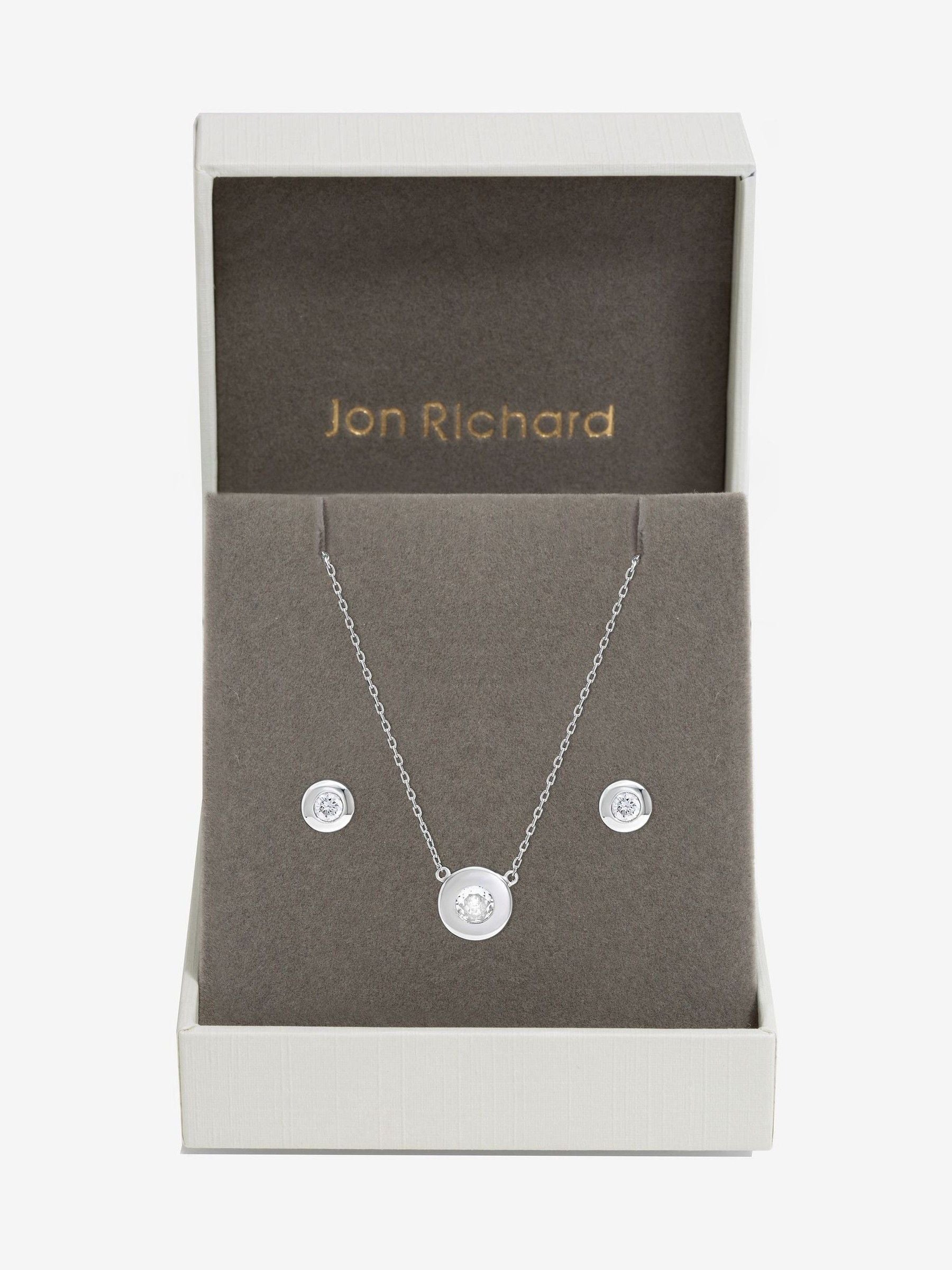 Silver Plated Crystal Bezel Necklace and Earrings Jewellery Set