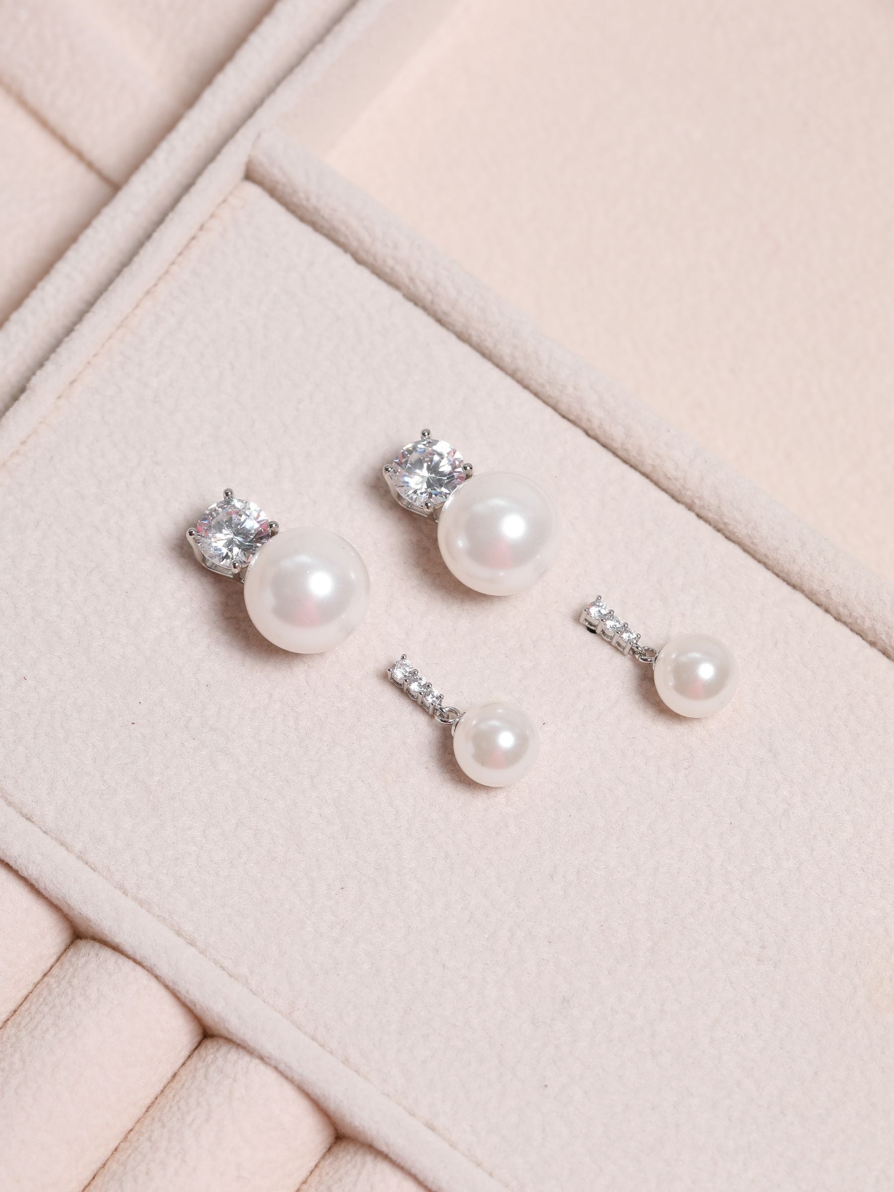 Rhodium-Plated Pearl and Crystal Earrings, Post and Bullet Back, 12mm x 18.9mm